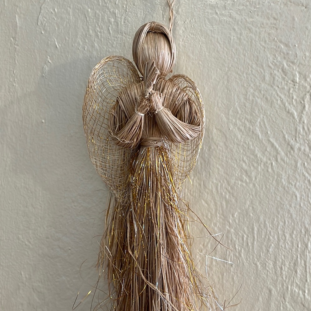 Straw Angel Ornament, 12”H, handcrafted from natural dried grasses